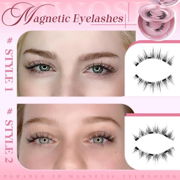 wiwoseo Magnetic Eyelashes with Applicator 2 Pairs No Glue Needed Magnetics Eyelashes Natural Look Magnetic Lashes with Applicator pestañas magnéticas Reusable Magnetics Eyelashes without Eyeliner