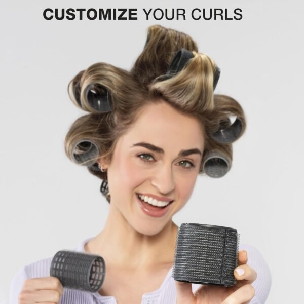 81uZtmmp85L._SL1500_.jpg Conair Heatless Curlers 31 Count - Heatless Curls Overnight, Assorted Sizes - Self Grip Hair Rollers - Hair Styling Tools - Black & Gray - w/Storage Case