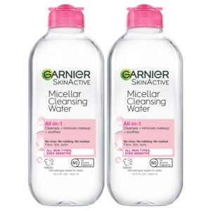 Garnier Micellar Water, Hydrating Facial Cleanser & Makeup Remover, Suitable for Sensitive Skin, Vegan, Cruelty Free, 13.5 Fl Oz (400mL), 2 Count