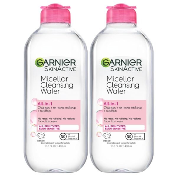 Garnier Micellar Water, Hydrating Facial Cleanser & Makeup Remover, Suitable for Sensitive Skin, Vegan, Cruelty Free, 13.5 Fl Oz (400mL), 2 Count