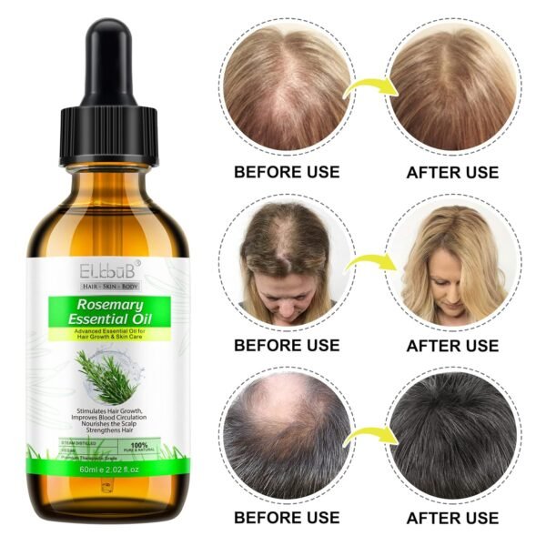 100% Pure Rosemary Essential Oil for Skin Care & Stimulates Hair Growth for Men Women -60ml, Nourishes The Scalp, , Versatile Usage for Eyebrow and Eyelash