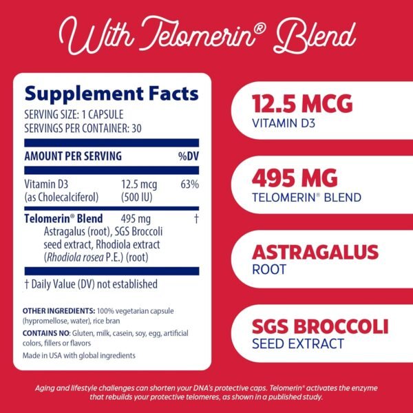 Enzymedica, Telomere Plus, Enzyme Support for Cellular Health, 30 Capsules