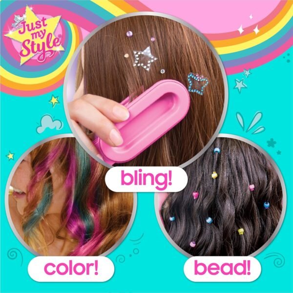 81v1stJpiZL._AC_SL1500_.jpg Just My Style All-in-One Hair Stylist, 4-in-1 Styling Tool with Gem Stamper, Beader, Chalk, and Brush - Fun Hair Accessories for Girls 8-12