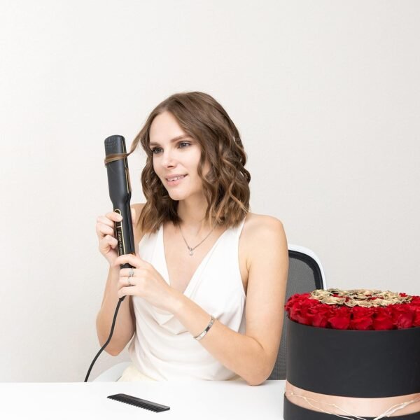 81v9XkcRaeL._AC_SL1500_.jpg Professional Flat Iron Hair Straightener Plancha De Cabello Professional - Titanium Hair Iron Straightens Frizzy Hair Curls - Sleek Salon Hair Styling Tool - Lizze Supreme 1.5" Pro Straightening Iron