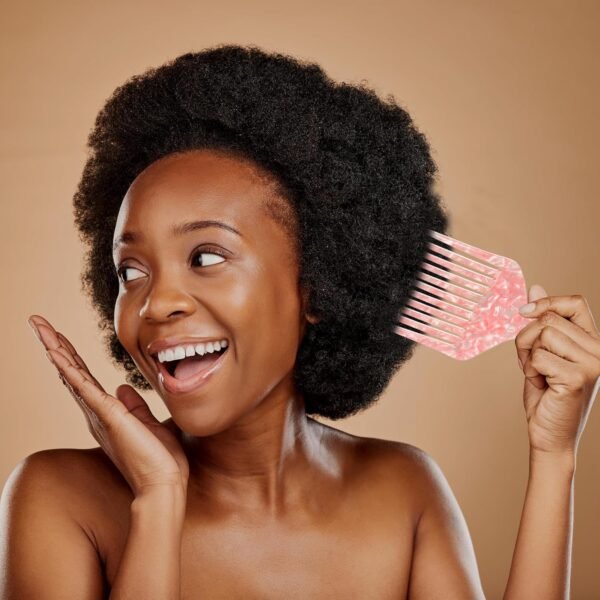 81vELCA71L._SL1500_.jpg VOCOSTE Wide Tooth, Afro Hair Pick Comb, Hair Styling Tool for Men Women, Plastic, Pink, 4.8 Inch