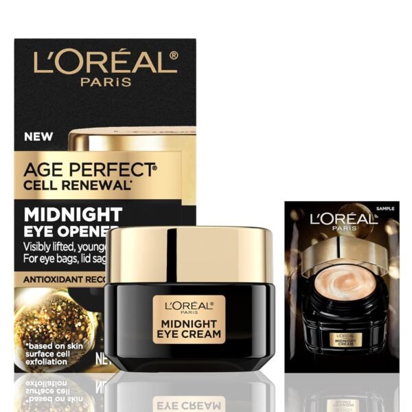 L'Oreal Paris Age Perfect Cell Renewal Midnight Eye Cream, Antioxidant-Rich Under Eye Cream to Treat 8 Signs of Aging, Includes Night Cream Sample