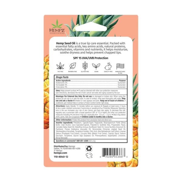 81vkXD44LFL._SL1500_.jpg Hempz SPF 15 Lip Balm, Sweet Pineapple & Honey Melon Herbal Soothing Lip Care, for Men or Women .44 oz.