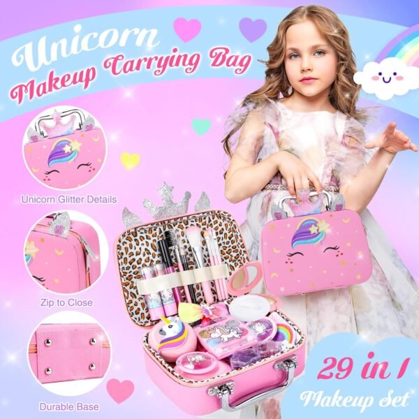 GIFTINBOX Kids Makeup Kit for Girl Toys, Washable Girls Makeup Kit for Kids with Unicorn Bag, Make Up for Toddler Princess Toys Christmas Birthday Gifts for Girls Age 3-12