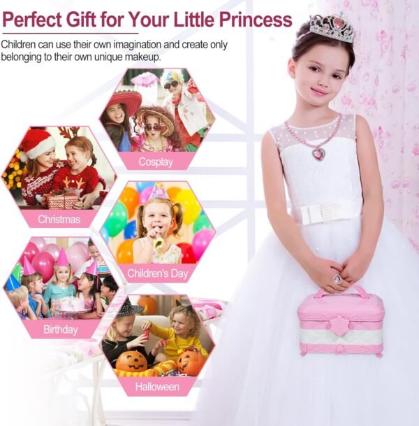 60 in 1 Kids Makeup Kit, with 3-Color Led Makeup Mirror Real Washable Kids Makeup Sets for Girls 5-8, Perfect Girl Birthday Gift, Age 3+