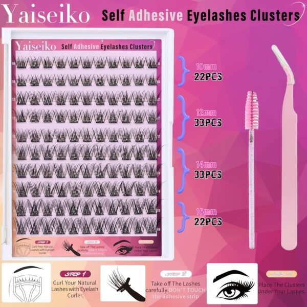 81w1wr-p5QL._SL1500_.jpg Self Adhesive Eyelashes Clusters Kit Lash Clusters DIY Eyelashes Pre Glued Lashes Extensions No Glue Needed lash Clusters D Curl Individual Lashes(A02,10-16mm,110Pcs)