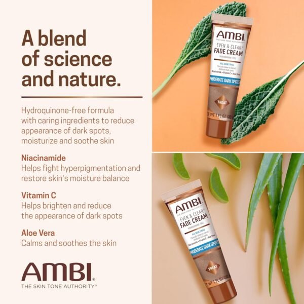 81w8HdglbkL._SL1500_.jpg Ambi Even & Clear Fade Cream, Hydroquinone-free, Hyperpigmentation Treatment, Dark Spot Corrector, Results In As Little As 4 Weeks, Niacinamide, Aloe Vera, Vitamin C, 1 Fl Oz