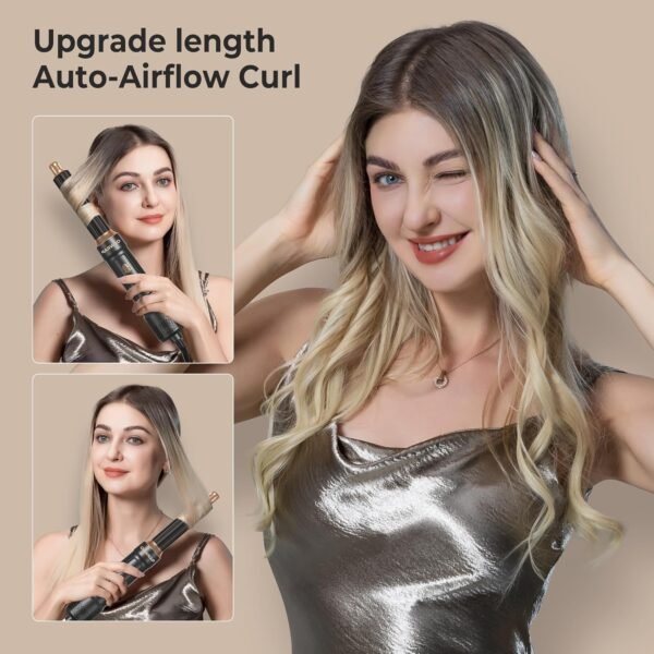 6 in ONE Blow Dryer Brush,Air Curling Iron Round Brush for Blow Out 800W,Ionic Hair Dryer Brush for Women, Blowout Brush Air Styler Curler (Black Gold)