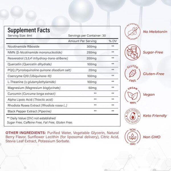 NAD+ Supplement Liquid - NAD+ Supplement 1000mg, NAD+ Nicotinamide Riboside Resveratrol Supplements with PQQ, NAD+ Berry Flavor Sticks for Anti-Aging, Energy, Focus