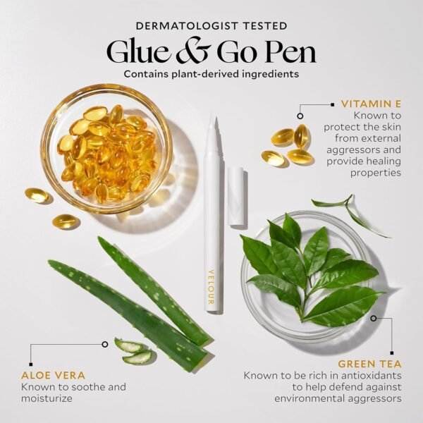 Velour Glue & Go Pen Clear Lash Adhesive - Precision Tip Lash Glue Liner Pen - Beginner Friendly Lash Adhesive Pen for False Eyelashes - Gentle & Dermatologist Tested - Eyelash Glue Pen Dries Clear
