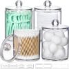4 Pack Acrylic Qtip Holder Dispenser for Cotton Swabs, Balls, Pads, Floss Picks- Small Clear Plastic Canister Apothecary Jar Set, Bathroom Essentials Accessories Decor, Vanity Makeup Storage Organizer