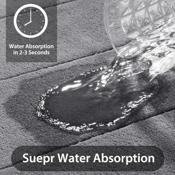 Yimobra Memory Foam Bath Mat Set 3 Pieces- Super Soft Absorbent Quick Dry Bathroom Rug Sets, Machine Washable Non Slip Floor Carpet for Tub Shower, Vanity & Toilet Base, Gray