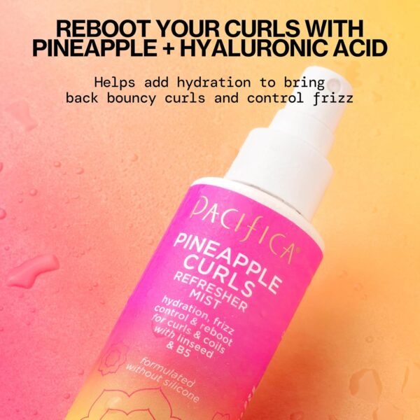 Pacifica Pineapple Curls Refresher Mist Frizz Control Spray & Curly Hair Enhancing -w/Hyaluronic Acid Vitamin B5 & Natural Plant Oils Revitalizes Curls - Vegan Cruelty Free Dermatologist Tested