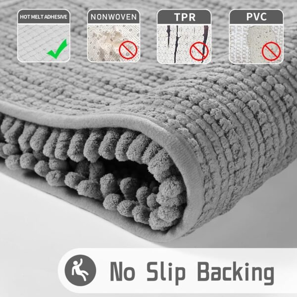 Yimobra Bathroom Rug Mat 24 x 17, Extra Soft Non Slip Absorbent Water Bath Rug, Quick Dry Machine Washable Chenille Shaggy Shower Mat, Bath Mat for Bathroom Floor, Home Decor Accessories, Grey