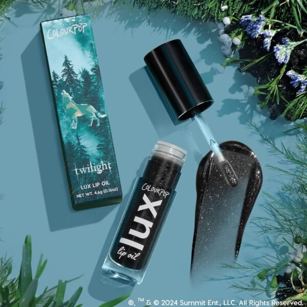 81xgkGwgjhL._SL1500_.jpg ColourPop x Twilight Lux Lip Oil - Hydrating, Sheer Tinted Lip Oil Formulated with Antioxidant-Rich Chamomile Extract & Calendula Oil - Non-Greasy, Nourishing Black Lip Oil - Team Jacob (0.16 oz)