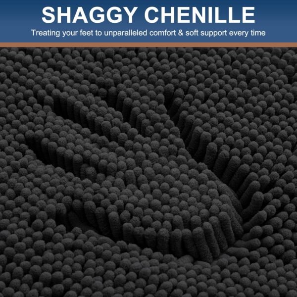Smiry Luxury Chenille Bathroom Rugs 30x20, Extra Soft and Absorbent Shaggy Bath Mat, Machine Washable, Non-Slip Plush Carpet Runner for Tub, Shower, and Floor, Home Decor Accessories, Black