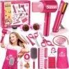 81xlsogk72L._AC_SL1500_.jpg G.C Girls Hair Salon Toys Kids Pretend Play Hair Styling Kit with Realistic Blow Dryer Straightener Stylist Apron Scissors Accessories Beauty Makeup Set Birthday Gifts for Toddler Girls 3 4 5 6+
