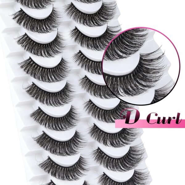 Veleasha Russian Strip Lashes D Curl False Eyelashes Fluffy Wispy Faux Mink Lashes 10 Pairs Pack (D01)