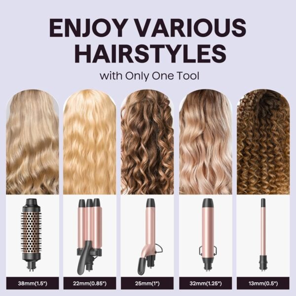 81xswi13AoL._AC_SL1500_.jpg Wavytalk 5 in 1 Curling Wand Set, Dual Voltage Curling Iron Set with 5 Interchangeable Barrels Included A Thermal Brush, A Hair Crimper and 3 Ceramic Curling Wands(0.5"-1.25"), Rose Pink
