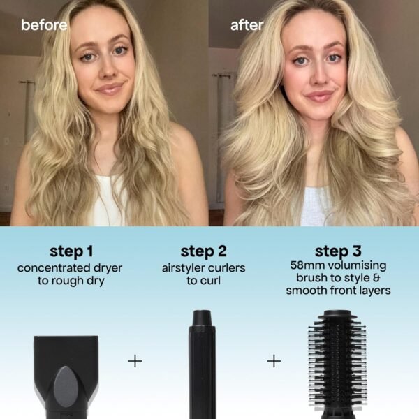 81xvXuPsdL._AC_SL1500_.jpg BONDIBOOST 6-in-1 Everlast Airstyler System - Wet to Dry Hair Styler, Hair Dryer Brush with Curlers, Round Brushes, Dryer & Concentrator Attachments, Versatile Heat & Airflow Settings + All Hair Types