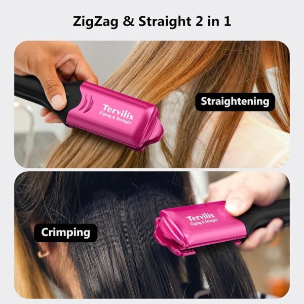 81xxQWbMjPL._AC_SL1500_.jpg Terviiix Crimper Hair Iron with 4 Interchangeable Plates, Keratin & Argan Oil Infused Hair Crimper for Women, Volumizing Crimping Iron for Thin Fine Hair, 5 Heat Settings & 60 Mins Auto Off, Pink
