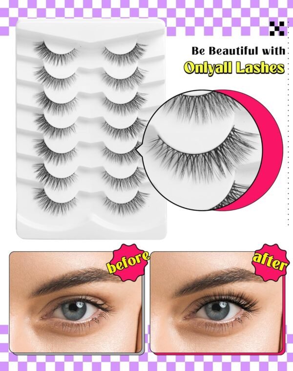 81y46nA-q1L._SL1500_.jpg Onlyall Natural Lashes Wispy Lashes Natural Look False Eyelashes Natural Flared Eyelashes False Eye Lashes Soft Fluffy Lashes 7 Pairs DK53