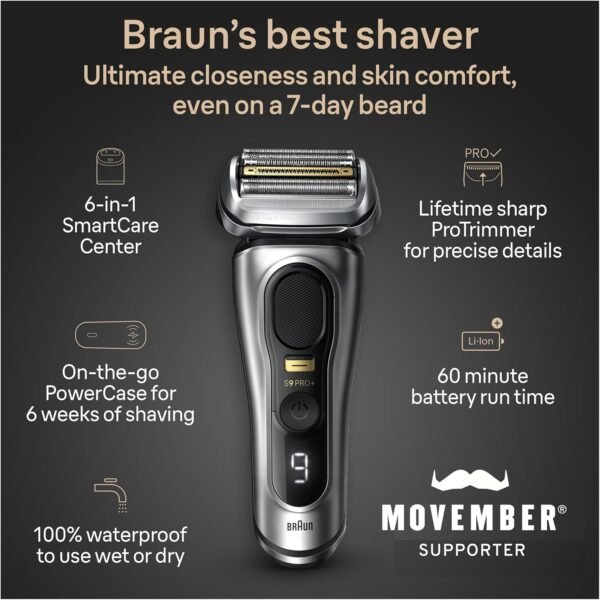 81y7ZY-khLL._AC_SL1500_.jpg Braun Series 9 PRO+ 9577cc Electric Razor for Men, 5 Pro Shave Elements & Precision Long Hair Trimmer, 6in1 SmartCare Center, PowerCase for Mobile Charging, Wet & Dry, 60min Battery Runtime