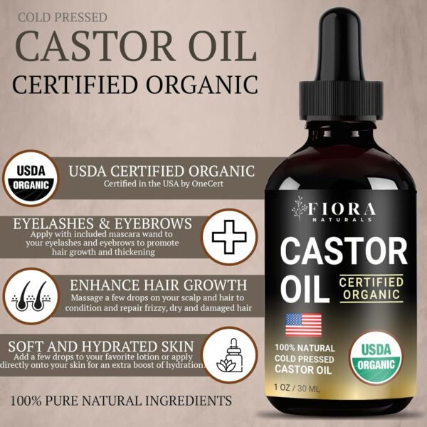 81yV08ba05L._SL1500_.jpg Organic Castor Oil for Eyelashes, Eyebrows, Hair & Face – Cold Pressed Hexane Free 100% Pure Aceite De Ricino Organico, Lash & Brow Serum with Refillable Mascara Tube (unfilled), 1oz Glass Bottle