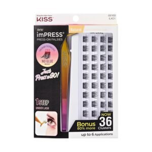 81yek1UhpnL._SL1500_.jpg KISS imPRESS Falsies Self Adhesive Eyelashes, Press On Lashes, 12mm-14mm Natural Volume Lashes, Black, No Glue Needed, Invisible Band, 36 Lash Clusters & Non-Stick Applicator - Natural