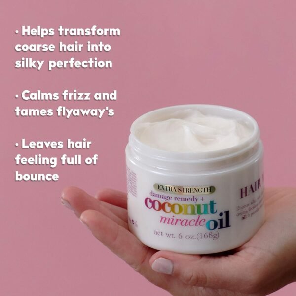 OGX Extra Strength Damage Remedy + Coconut Miracle Oil Hair Mask, Extra Hydrating & Softening Anti-Frizz Treatment to Help Repair Hair, Paraben-Free, Sulfated-Surfactants Free, 6 oz