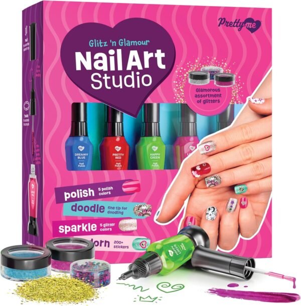 Nail Art Studio for Girls - Birthday Gift - Nail Polish Kit for Kids Ages 7-12 Years Old - Girl Gifts Ideas - Gift Set - Girly Stuff - Polish, Pens, Glitter, Stickers, Gems, Filer - 8 9 10 11 12 Year