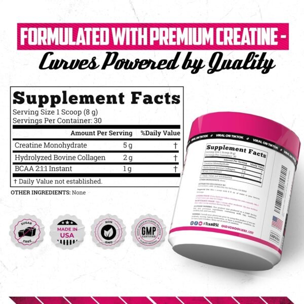Old School Labs 5000mg Creatine Monohydrate Powder, Optimized Creatine for Women +2000mg Collagen +1g BCAA 2:1:1 Supports Lean Muscles & Recovery, Energy & Stamina - Made in USA, 30 Servings