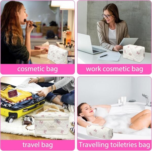 81z2y5bGIJL._AC_SL1500_.jpg 4 Piece Cute Pink Bow Quilted Makeup Bag Set, Large Capacity Travel Makeup Bags for Women and Girls, Includes Small, Small-Medium,Medium, and Large aesthetic makeup&Cosmetic Bags (4PCS-Pink Bow)