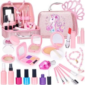 Pretend Makeup for Toddlers, Kids Pretend Makeup Kit for Girls Fake Makeup Toys with Cosmetic Bag, Play Makeup for Little Girls Age 3 4 5 6 7 Christmas Birthday Gifts Toys (Fake Makeup)