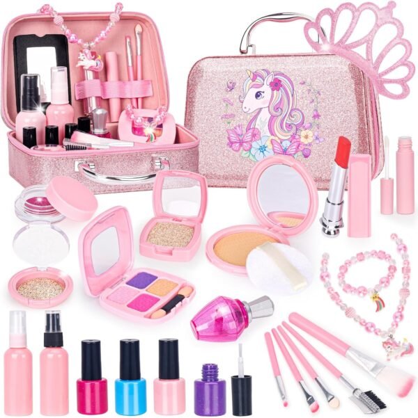 Pretend Makeup for Toddlers, Kids Pretend Makeup Kit for Girls Fake Makeup Toys with Cosmetic Bag, Play Makeup for Little Girls Age 3 4 5 6 7 Christmas Birthday Gifts Toys (Fake Makeup)