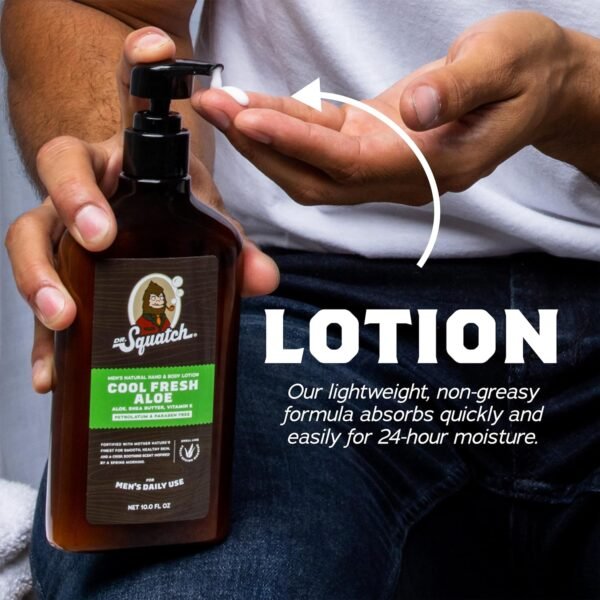 Dr. Squatch Natural Hand and Body Lotion for Men - Made with Shea Butter, Coconut Oil, Vitamin E for 24-Hr Moisturization - Cool Fresh Aloe & Fresh Falls (10 fl oz, 2-Pack)