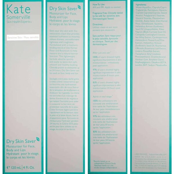 Kate Somerville Dry Skin Saver – Eczema Therapy Cream – Soothing, Hydrating Face and Body Lotion Suitable for Sensitive Skin, 4 Fl Oz
