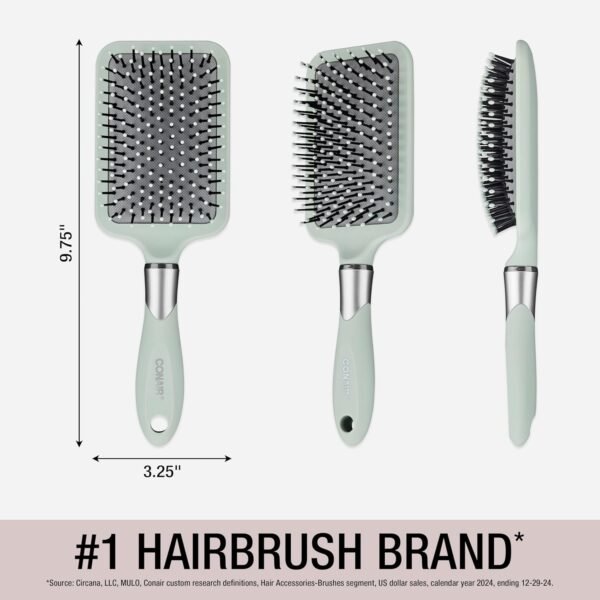 81zidO6NrbL._SL1500_.jpg Conair Velvet Touch Paddle Cushion hair brush - Detangling hairbrush - curly or straight styles - men or women - detangler - features soft touch handle - Sage Green