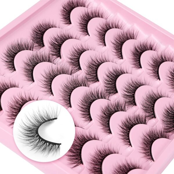 91-eB6DhjL._SL1500_.jpg Lashes Natural Look Wispy Fasle Eyelashes 12mm Short Faux Mink Eyelashes Cat Eye Natural Strip Lashes Pack by Zegaine 16 Pairs