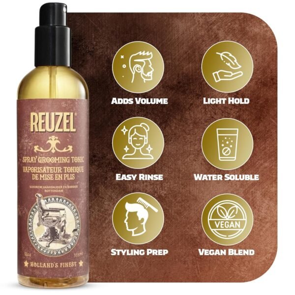 91-8sKutNtL._SL1500_.jpg Reuzel Hairspray Grooming Tonic - Subtle Apple, Peppermint Fragrance - Perfect For Blow Drying - Ideal For Volume, Lift And Texture - Low Shine - Protects Hair From All Thermal Styling
