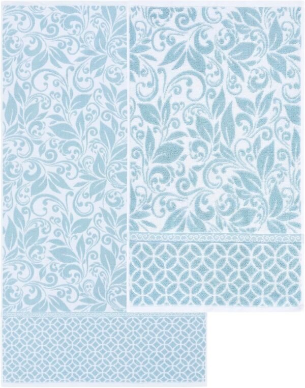 Modern Threads Trefoil Filigree 6-Piece 100% Cotton Towel Set – Reversible Yarn Dyed Jacquard – Includes 2 Bath Towels, 2 Hand Towels, 2 Washcloths – Absorbent, Quick Dry, Soft & Durable – Sky Blue
