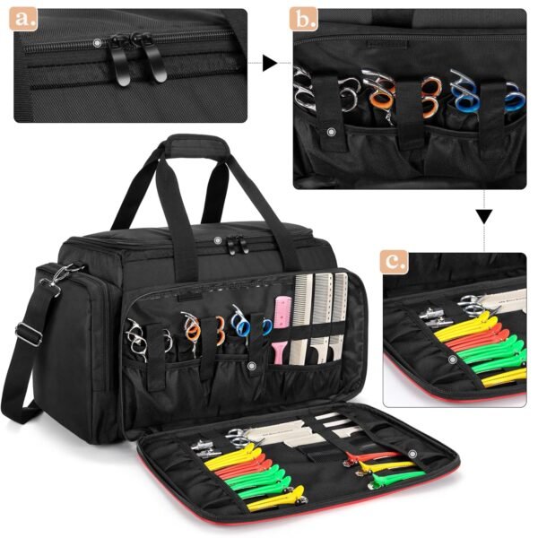 912vkY5d3L._SL1500_.jpg BAFASO Large Capacity Hairdresser Bag with Adjustable Dividers, Travel Barber Case Holds Various Hair Cutting Tools (NO ACCESSORIES), Black