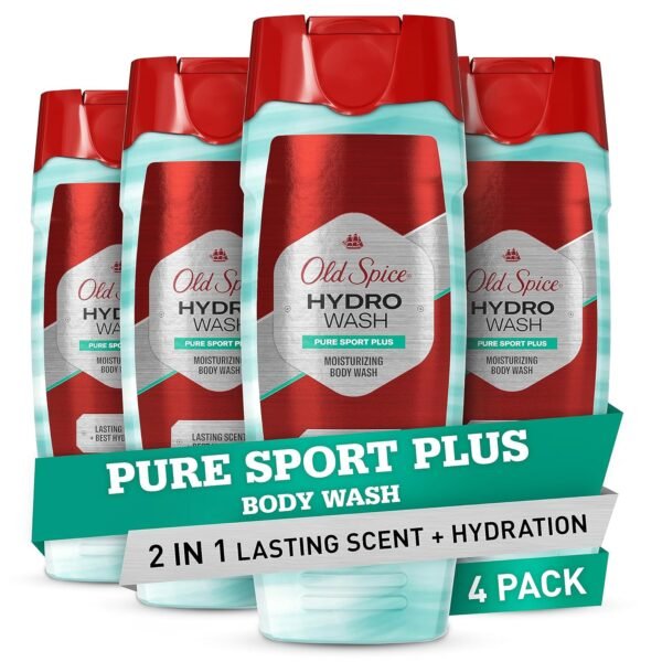 Old Spice Moisturizing Body Wash for Men, Hydro Wash, 2-in-1 Long Lasting Scent & Deep Hydration, 24/7 Shower Fresh, Pure Sport Scent, 16 oz (Pack of 4)