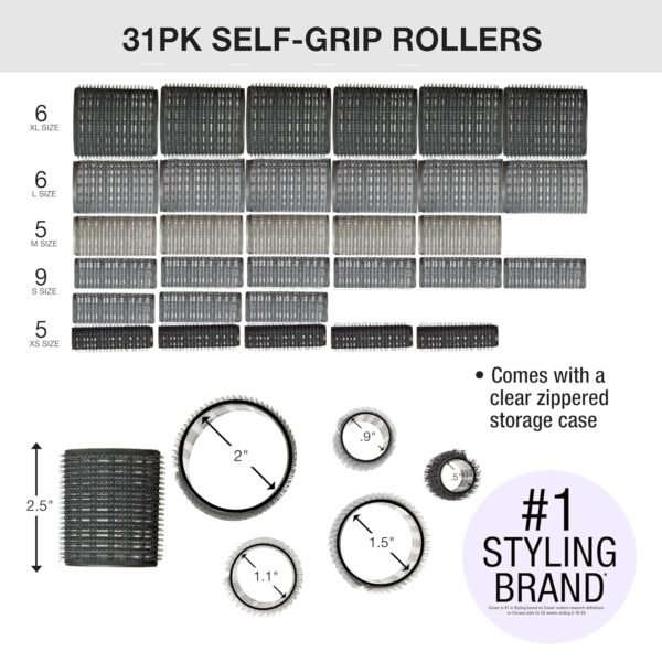 9157PV9tQnL._SL1500_.jpg Conair Heatless Curlers 31 Count - Heatless Curls Overnight, Assorted Sizes - Self Grip Hair Rollers - Hair Styling Tools - Black & Gray - w/Storage Case