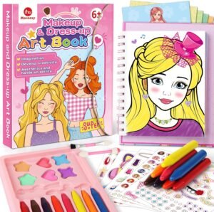 Mocoosy Makeup Craft Kit for Girls Ages 6-8, Pretend Makeup Activity Book with Stickers, Mess-Free Dress-Up Art Crafts, Travel Game Car Road Trip Airplane Toy Birthday Gifts for 4 7 9 10 12 Years Old