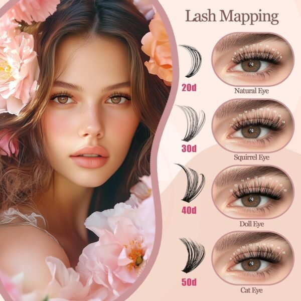 Waltz Lash Clusters Kit - Lash Clusters Lash Extension Kit with Bond and Seal Eyelash Cluster 20D30D40D50D-0.07D Cluster Eyelash Extensions Eyelash Extension Kit DIY at Home